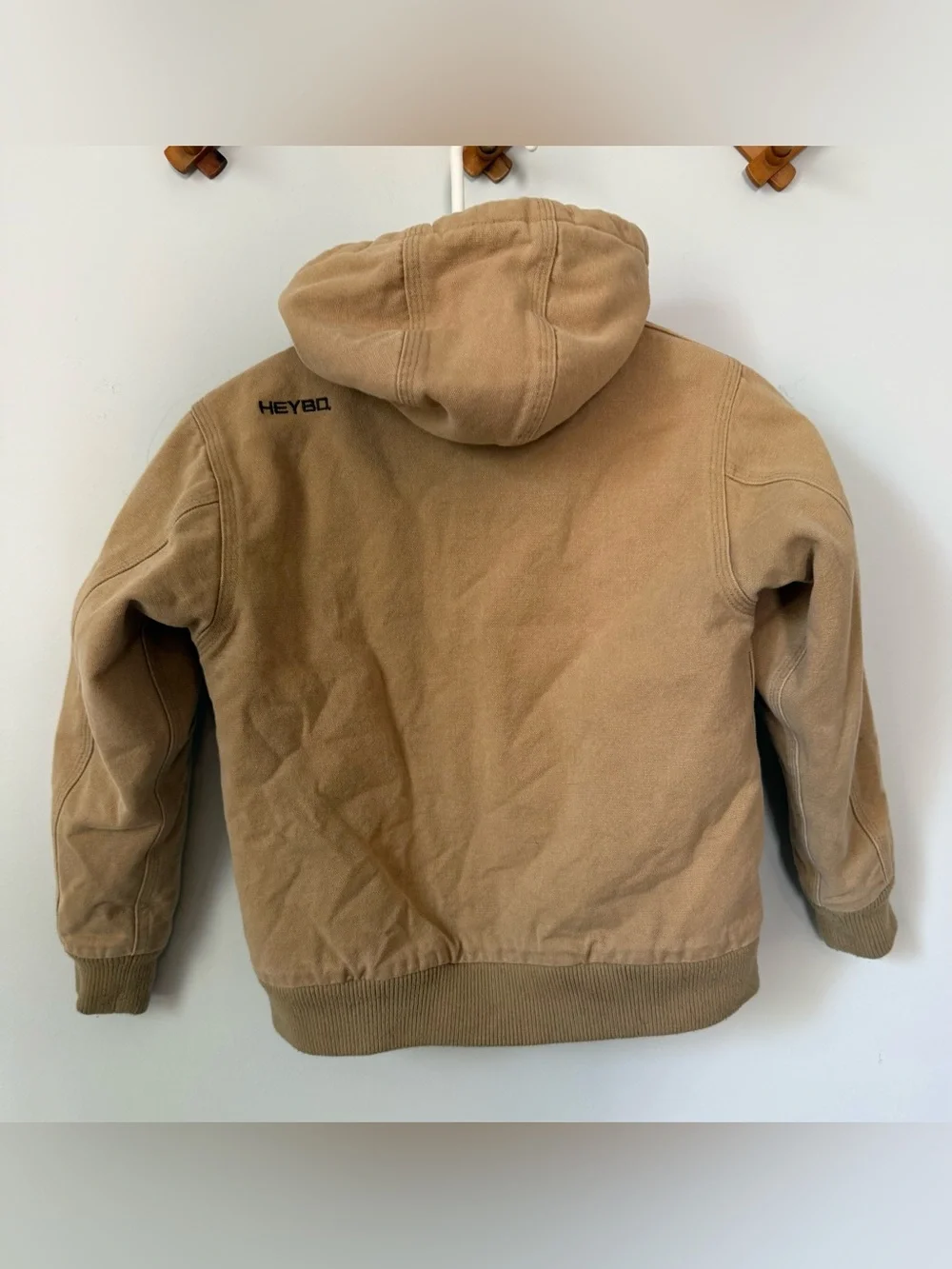 HEYBO Youth canvas Jacket Size Small 5/6 Hooded Tan